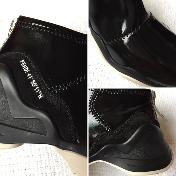 Fendi Ffluid Mid Top Glossy Sneakers Black Womens 9 US 39 EU New In Box Auth - Picture 12 of 13
